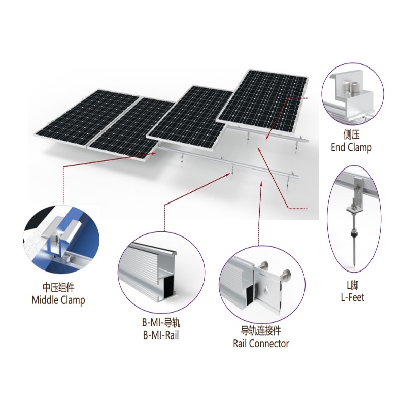 Proveedor de China, techo de asfalto de alta calidad, montaje solar fotovoltaico, kits de tapajuntas de pies en L para sistema de montaje de techo de tejas