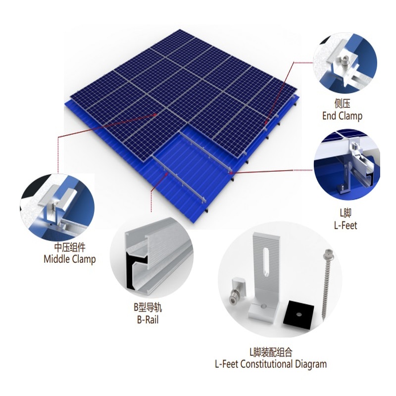 Fabricante de kits de soporte de panel de techo de hojalata de montaje de aluminio solar, pies en L, instalación de sistema de montaje solar fotovoltaico